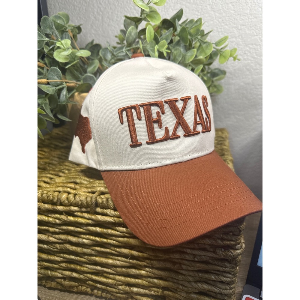 Texas State Map Embroidered Baseball Cap Tan White Trucker Style - Picture 1 of 3
